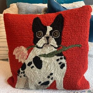 Boston Terrier or French Bulldog , Wool Hooked Throw Pillow, 18 x 18,